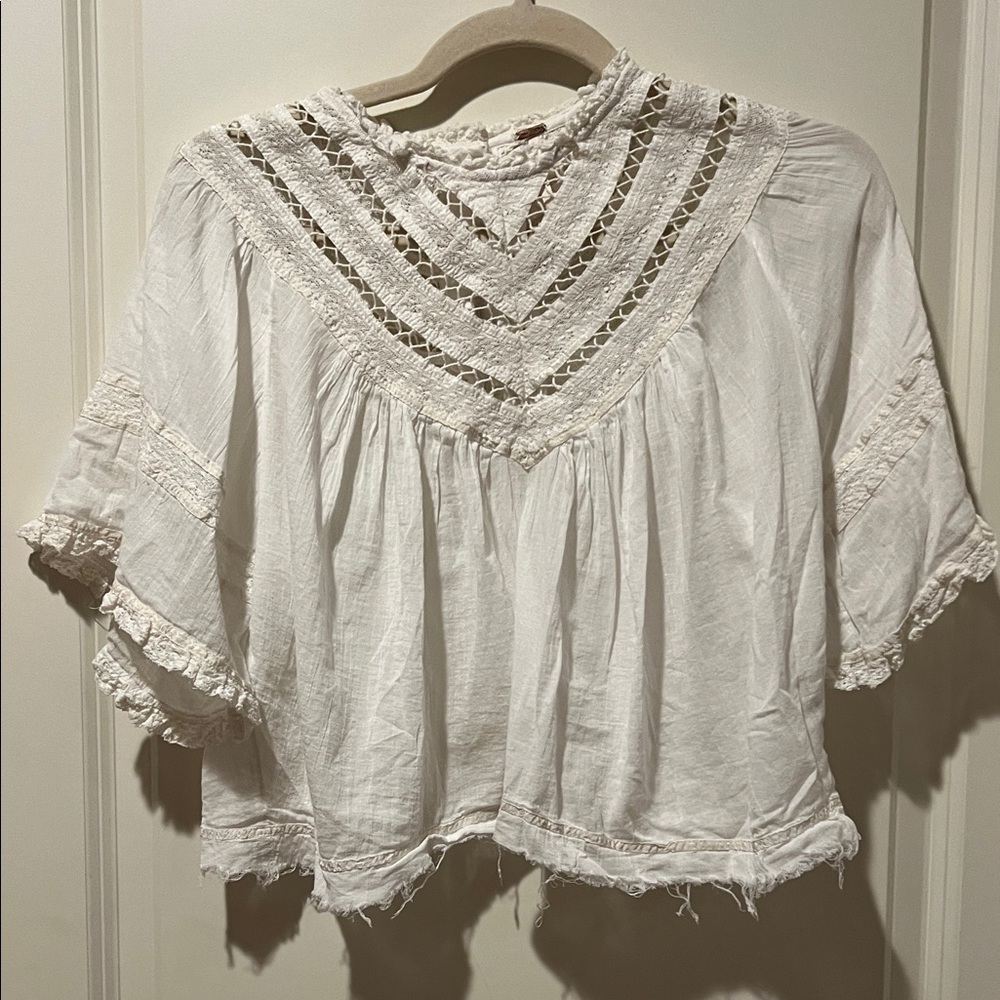 Free People White Crochet Accent Blouse